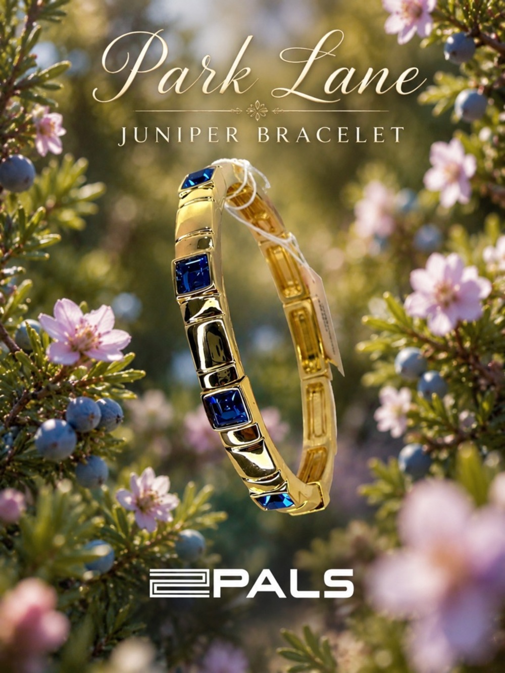Park Lane Women’s Juniper Elegant Bangle Bracelet Gold Blue Crystal Stretch  NWT